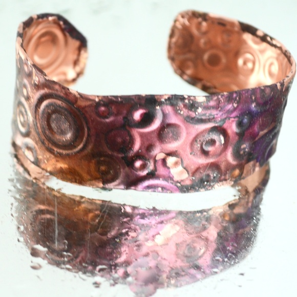 Conceptual Subculture Other - Purple Embossed Solid Copper Cuff Bracelet Unisex